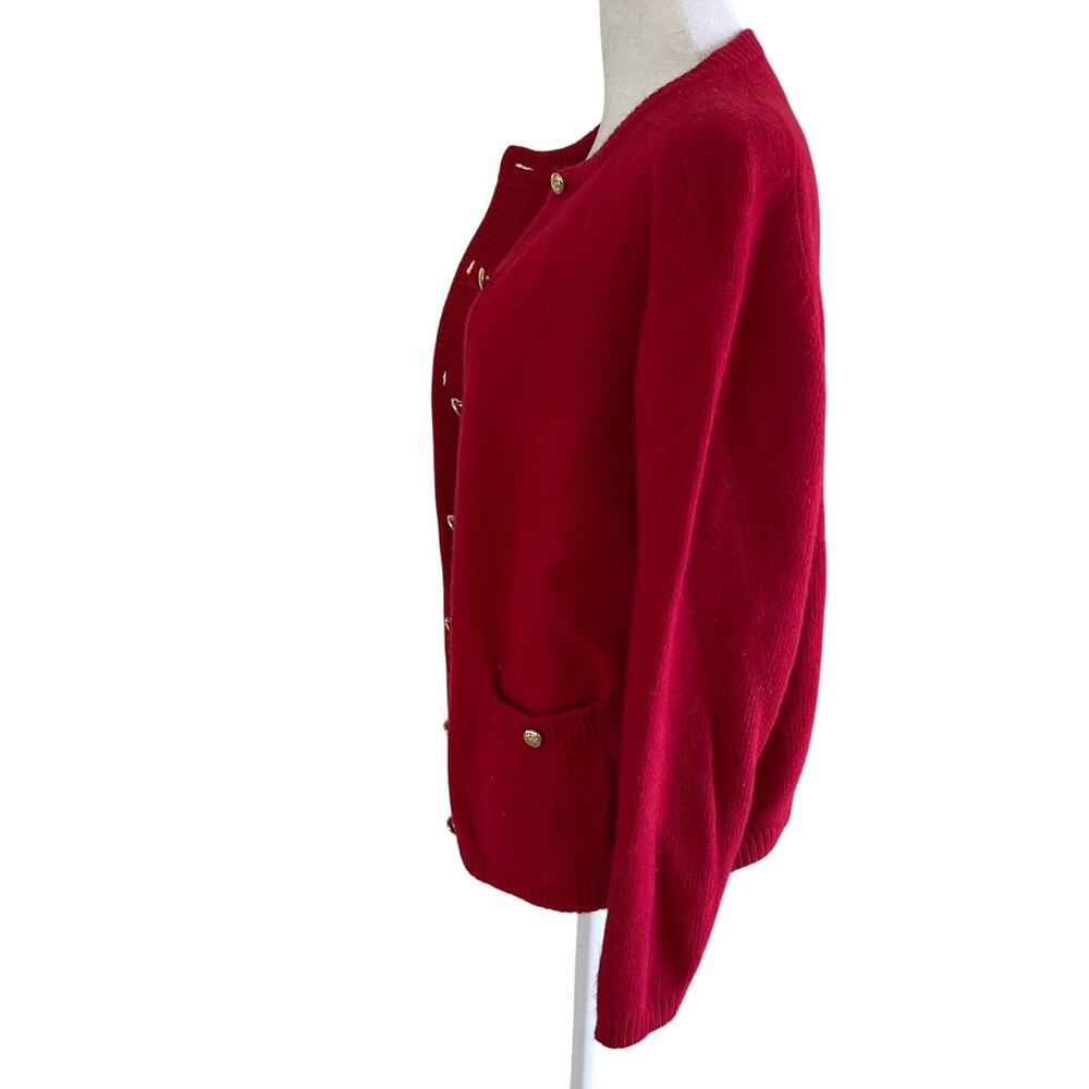 Lord & Taylor Cardigan Womens M Red Wool Gold Button Preppy Sweater Vintage - Picture 5 of 11